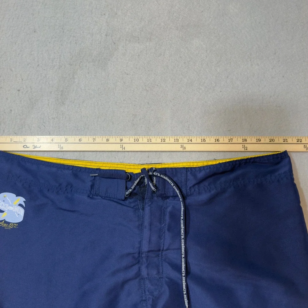 Ecko Unltd Mens Navy Blue Yellow Rhino Logo Board Shorts Swim Trunks Size 40 Y2K